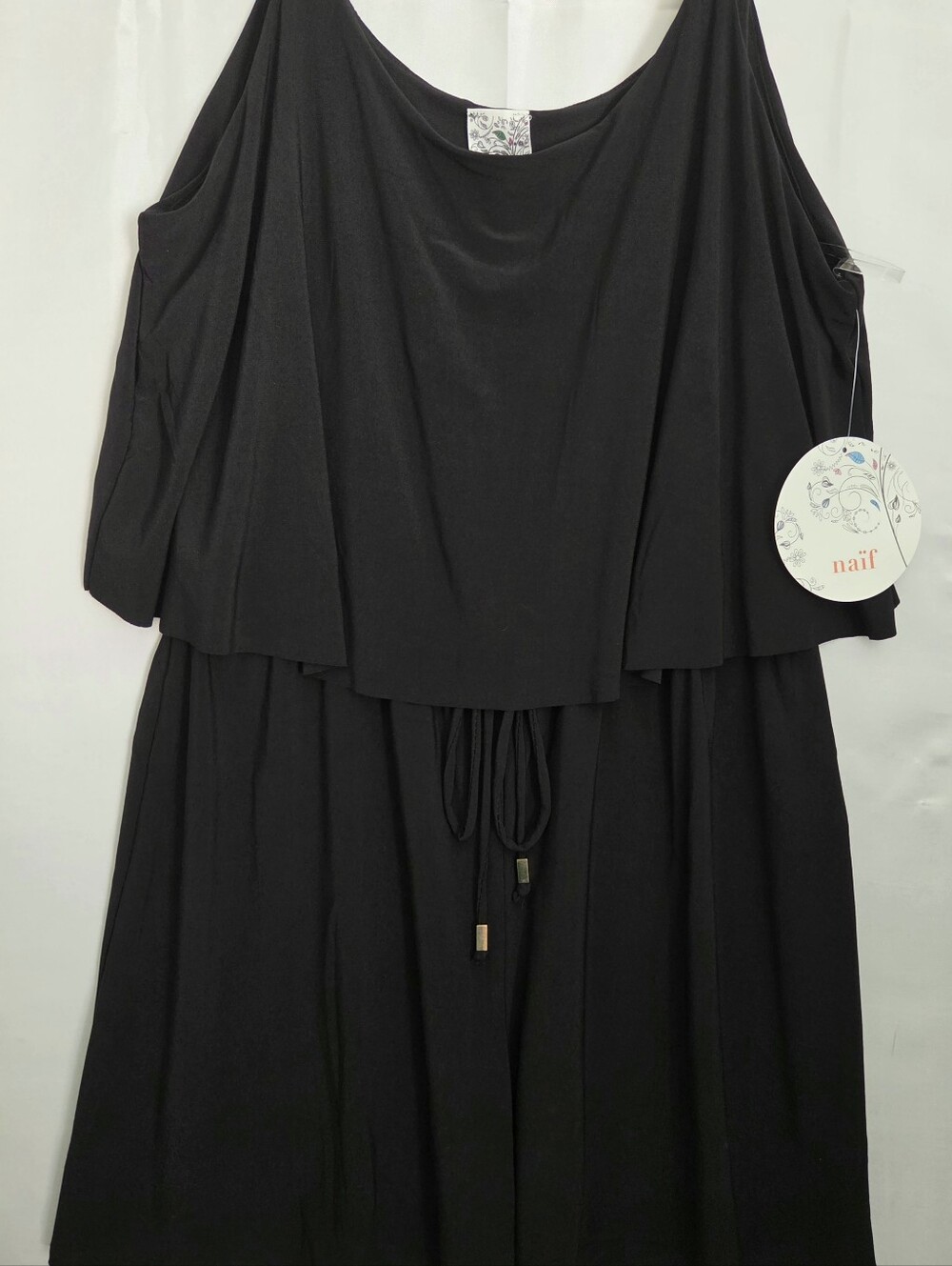 Naif Brand Black Off-Shoulder Layered Mini Dress  L